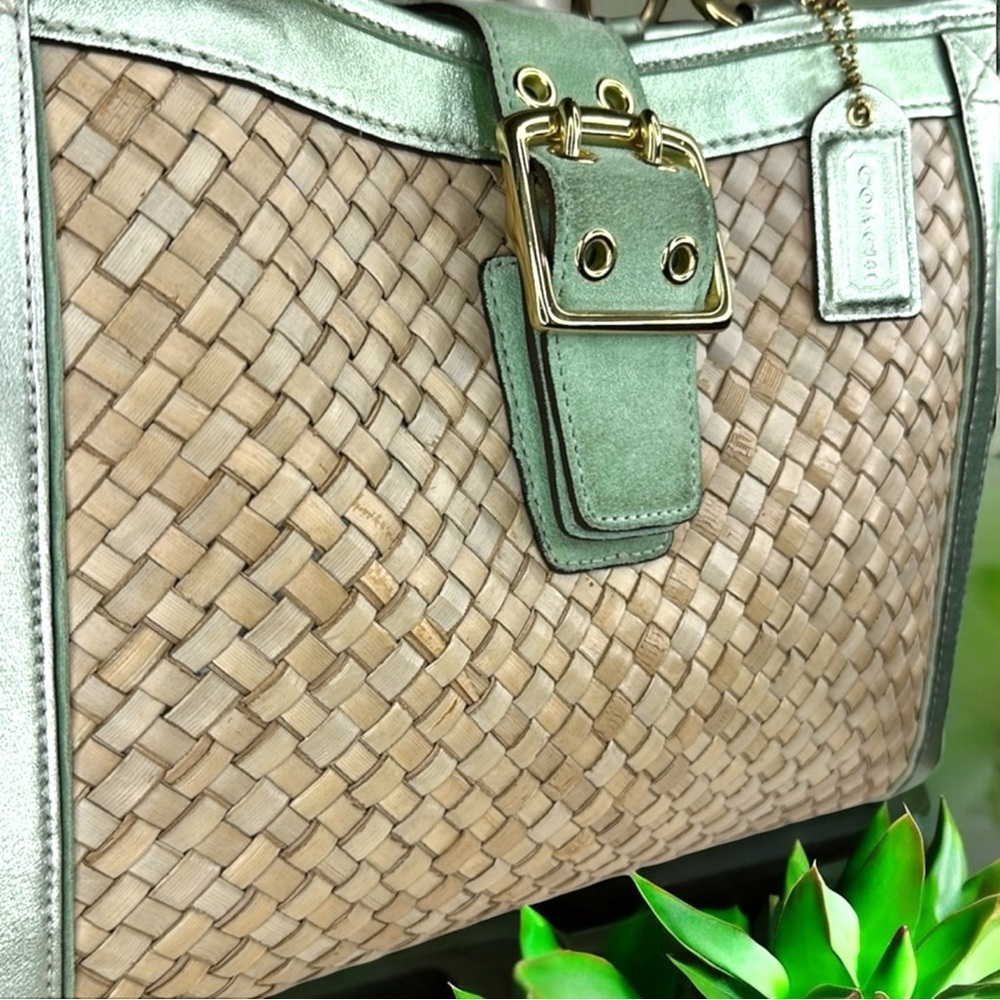 Coach Green and Tan Tote with Woven Design - Picture 13 of 16